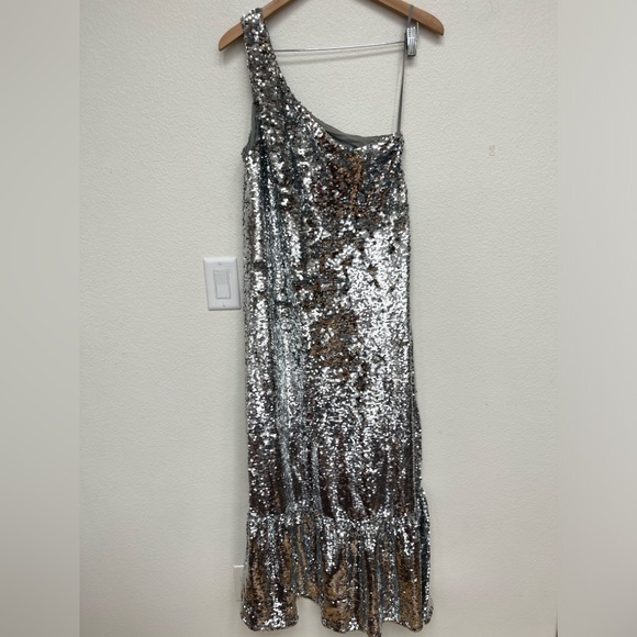 Anthropologie Silver Sequin Maxi Dress - Picture 4 of 8